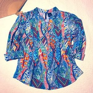 New Directions Top Colorful Roll Sleeve Stretch PS